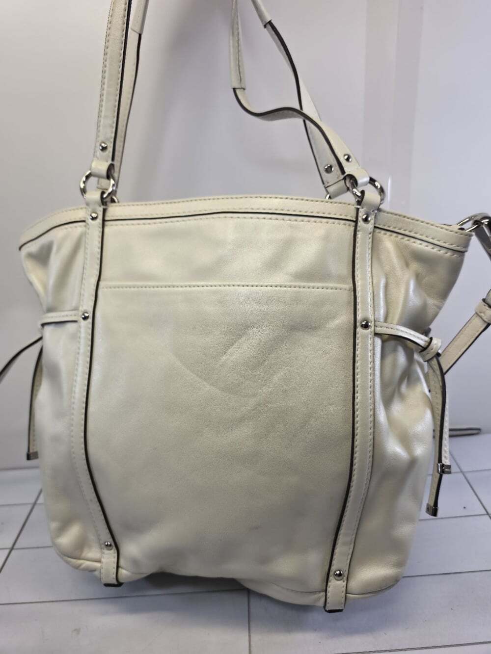 Coach Audrey Andie perforated Satchel Tote 19566 Creme Ivory Leather - Picture 4 of 8